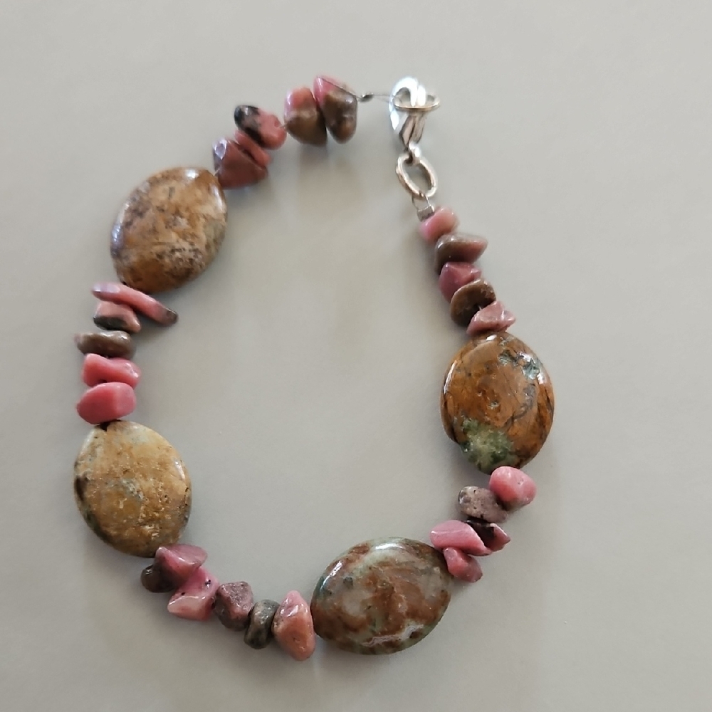 Pink and Brown Stone Bracelet. Meaningful Gift With Natural Energy  7 Inches